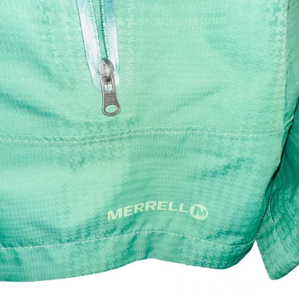 Merrell Shell Women's Green Hooded Rain Jacket‎ Belted Full Zip Large